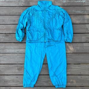 Vintage Kiks Women's 2 Piece Windbreaker Track Suit Pants Jacket Green Size M/L